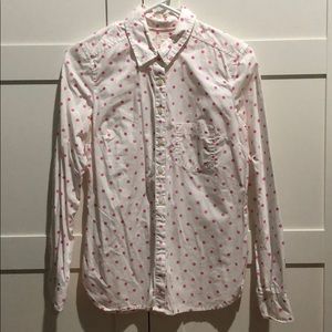 GAP White Button Down Shirt with Pink Polka Dots M